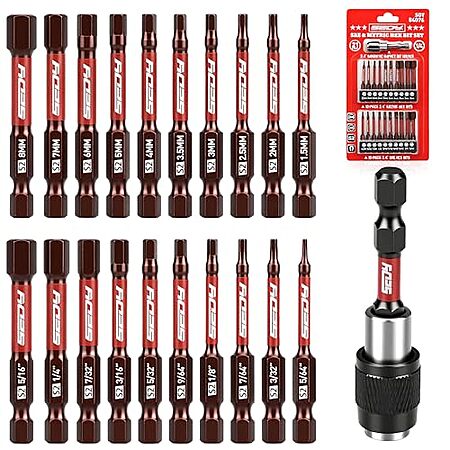 21-Pc Sedy 2.5" Hex Head Allen Wrench Drill Bit Set (SAE & Metric)