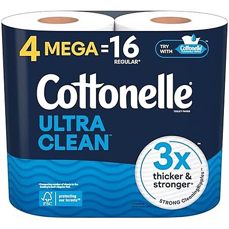 4-Pk Cottonelle Ultra Clean 1-Ply Mega Toilet Paper Rolls 2 for $7.50 w/ S&S