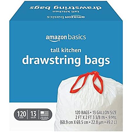 [SnS, AC] $10.37 | 120-Count Amazon Basics 13 Gallon Tall Kitchen Drawstring Trash Bags (Unscented) at Amazon