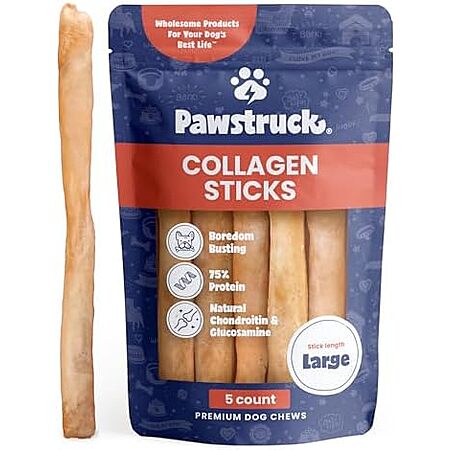 5-pk 12" Pawstruck Natural Large Beef Collagen Sticks for Dogs $10.40 w/ S&S