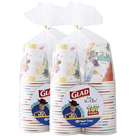 [SnS] $7.56 | 2-Pack 40-Count Glad for Kids Disney Pixar Toy Story Disposable Paper Cups, Light Beams at Amazon