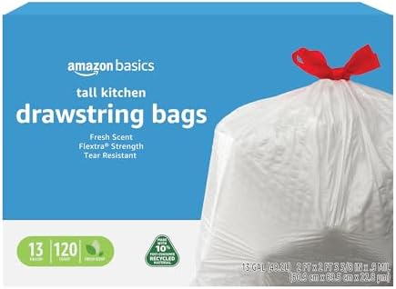 [SnS, AC] $9.13* | 120-Count Amazon Basics 13 Gallon Flextra Tall Kitchen Drawstring Trash Bags (Clean Fresh) at Amazon