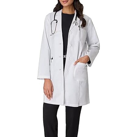 $9.69 | Hanes Women's Scrubs Lab Coat, Healthcare Lab Coat, Scrubs Jacket With Pockets, Soil & Water Resistant at Amazon