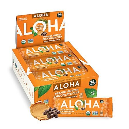 [SnS, AC] $17.58 | 12-Pack 1.98-Oz ALOHA Organic Plant Based Protein Bars (Peanut Butter Chocolate Chip) at Amazon