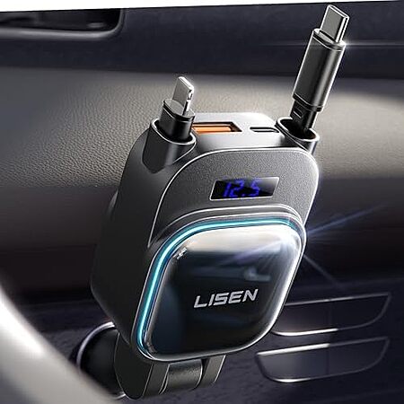 LISEN 4-in-1 Up to 96W Car Charger w/ Retractable USB-C + L Cable $9.90 