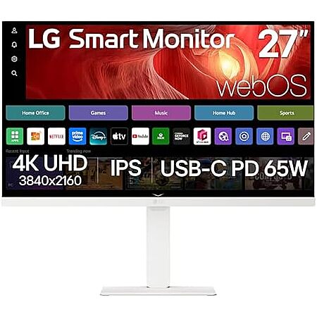 $279.99* | LG 27" Smart 4K UHD (3840 x 2160) IPS Computer Monitor (White) w/ 65W USB-C PD at Amazon