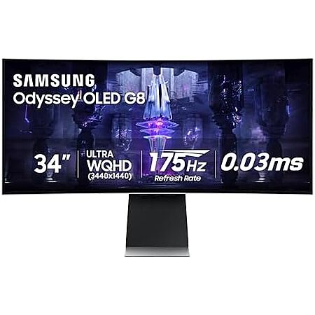 [YMMV, AC] $559.99 | 34″ SAMSUNG Odyssey G85SB Series QD-OLED Ultra WQHD Curved Gaming Monitor, 175Hz, 0.03ms at Amazon