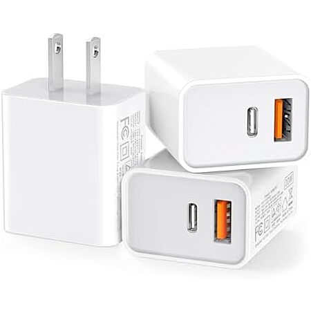 $8.99* | 3-Pack 20W Durable Dual Port USB-A + USB-C QC+PD 3.0 Power Adapter Wall Charger at Amazon