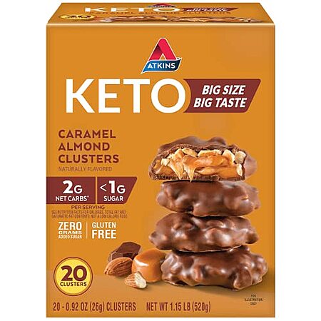 [SnS, AC] $20.46 | 2 × 20-Pack 0.92-Oz Atkins Caramel Almond Clusters ($10.23 each) at Amazon