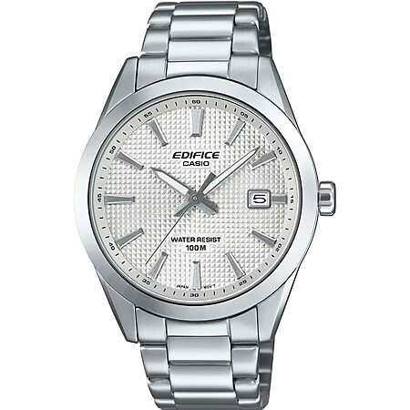$72* | Casio Edifice | EFV160D Series | Date Indicator | Stainless Steel | 100M Water Resistant | Analog Watch | Silver/Silver at Amazon