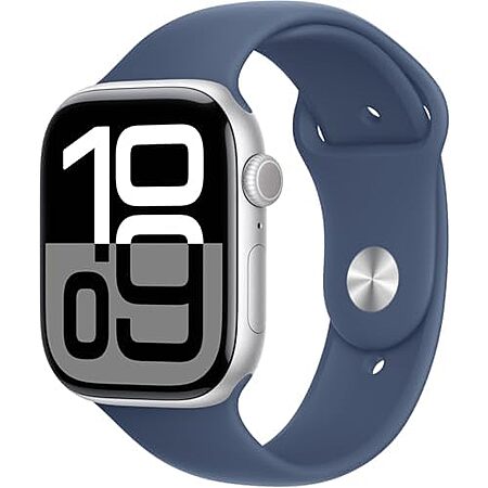 $249.00* | Apple Watch Series 10  - Silver Aluminum Case with Denim Sport Band, M/L (Renewed Premium) at Amazon