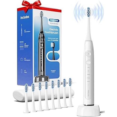 Onlyone Rechargeable Sonic Electric Toothbrush w/ 8 Brush Heads $9 