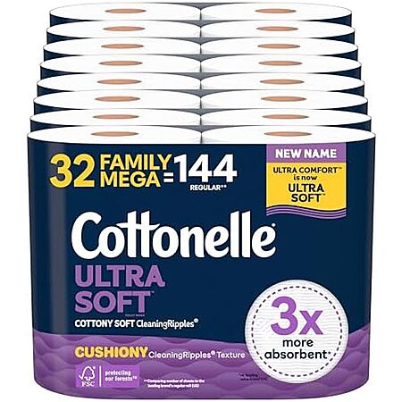 Select Accts: 32-Rolls Cottonelle Ultra Soft Toilet Paper $22.60 w/ S&S