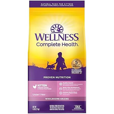 5-lb Wellness Complete Health Kitten Dry Cat Food (Turkey, Turkey Meal & Chicken) $7.60 w/ S&S