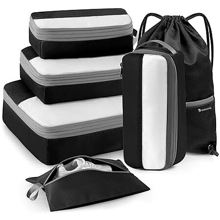 $9.99* | 6-Piece Kookoomia Compression Packing Cubes for Travel (Black) at Amazon