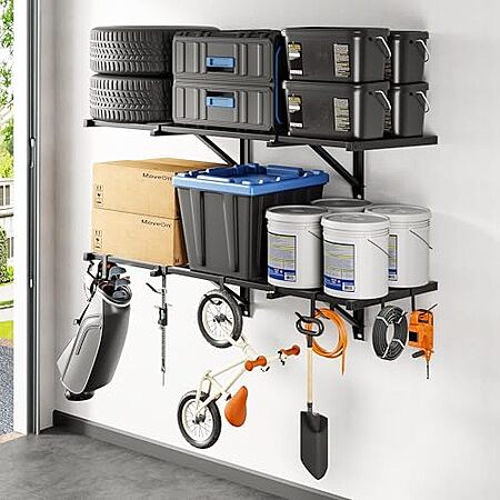 $94.04* | FLEXIMOUNTS 2-Pk 2'x4' Heavy Duty Garage Wall Shelving w/ 8 Hooks at Amazon
