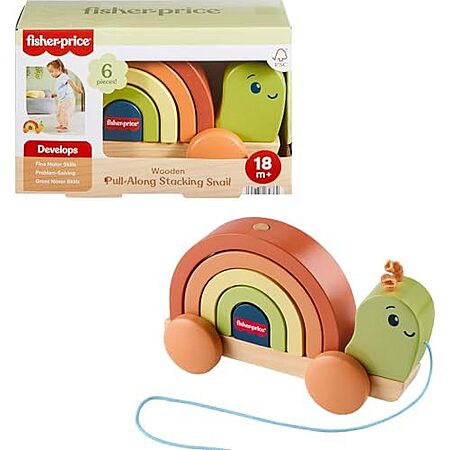 $7.99 | 6-Piece Fisher-Price Wood Toddler Toy Pull-Along Stacking Snail at Amazon
