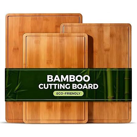 $9.99 | 3-Piece Carbonized Bamboo Wood Cutting Boards w/ Juice Grooves and Handles at Amazon