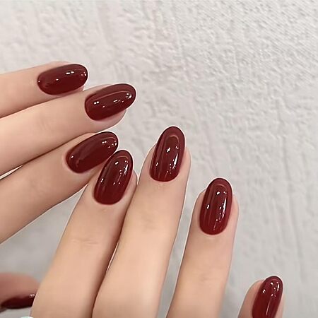 modelones Dark Red Oval Press On Nails, 32Pcs 16Sizes