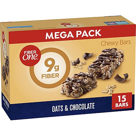 15 Ct Fiber One Chewy Bars, Oats and Chocolate, Fiber Snacks, 21.2 oz Mega Pack, $6.95 w/ S&S