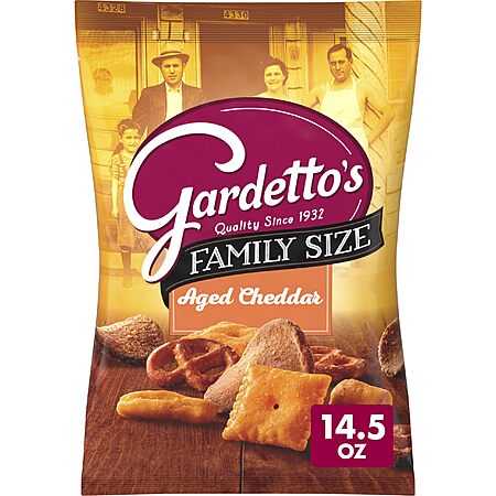 14.5 oz Gardetto's Snack Mix, Aged Cheddar, Family Size Pub and Party Mix AC S&S $2.97, w/ 5 S&S $2.58