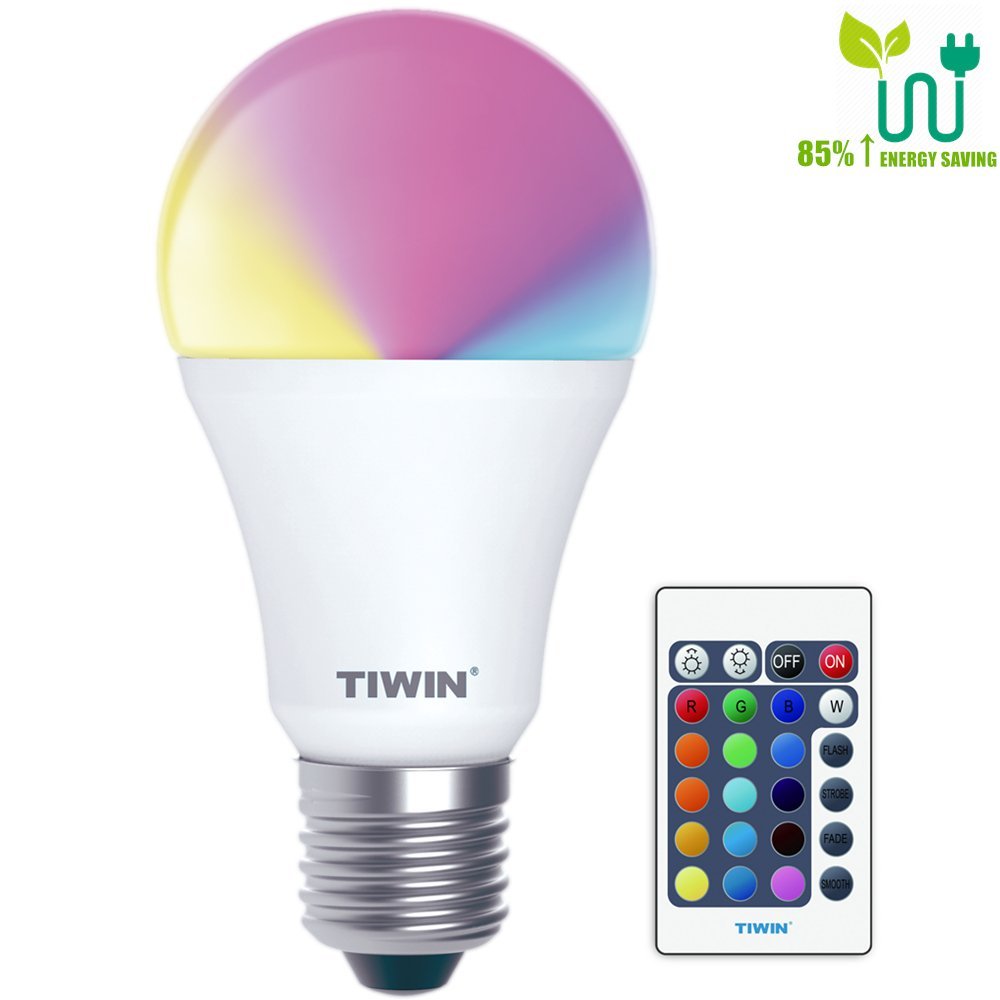 Lightning Deal TIWIN E26 RGB LED Bulbs, Memory Function, Remote Control $7.41