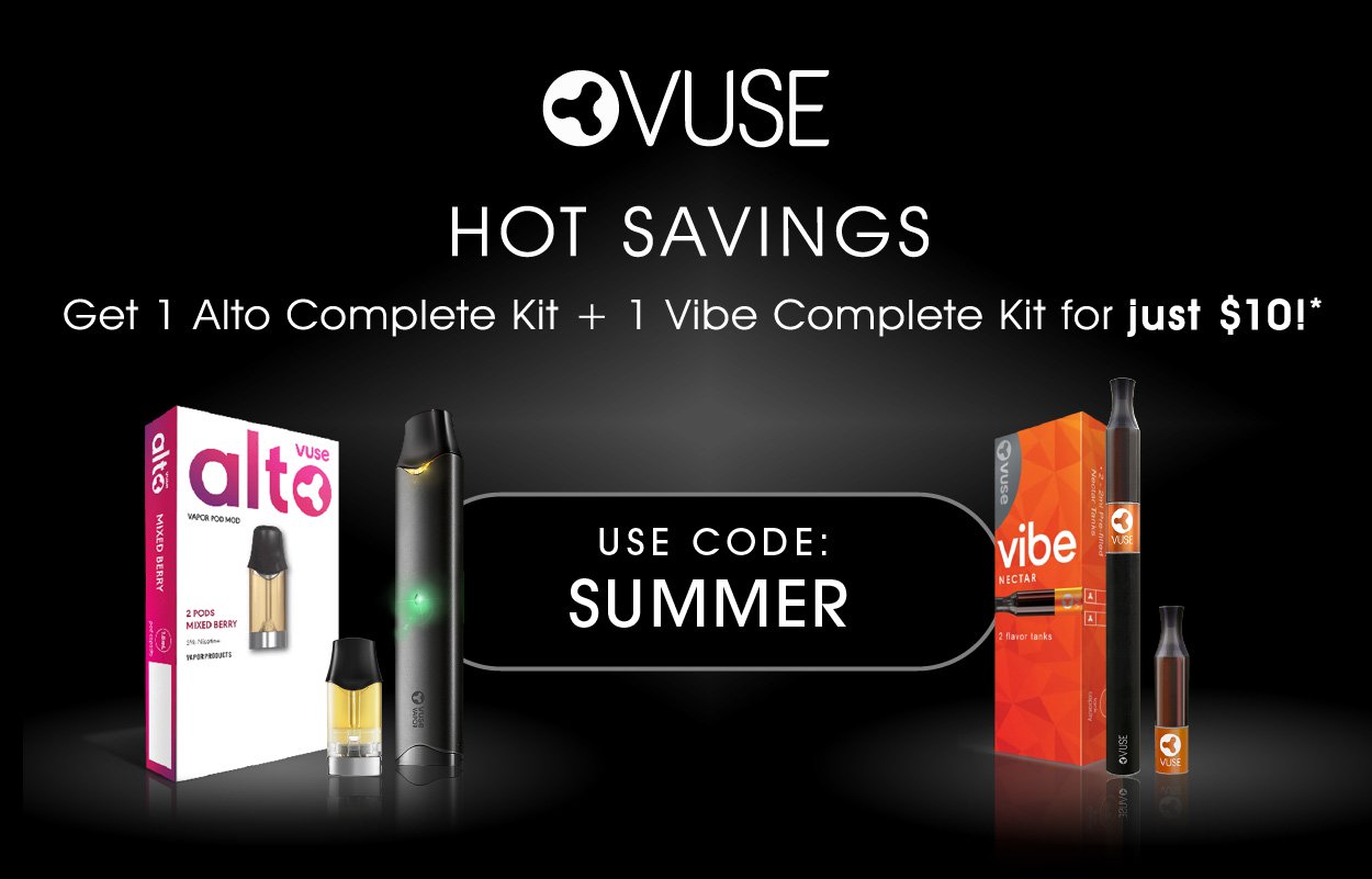 Vuse Alto + Vibe complete kits for $10.00 + Free Shipping