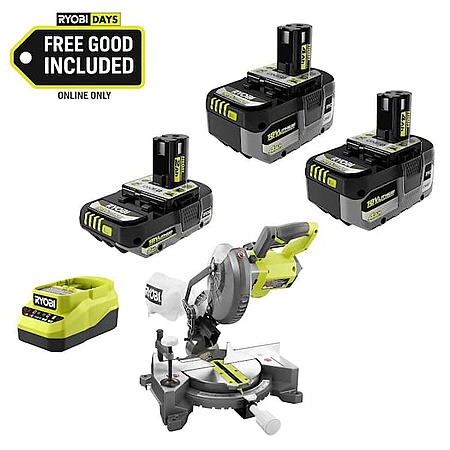 RYOBI Cordless Compound Miter Saw w/ 2x 4.0 Ah + 2 Ah Batteries/ Charger