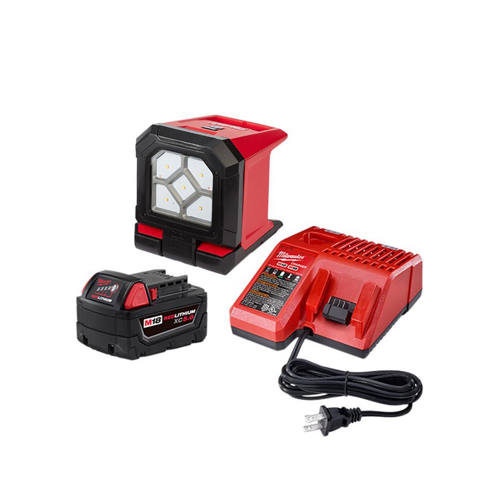 Milwaukee M18 1500 Lumen Rover LED Flood Light + 5.0 Ah Battery and Charger $129