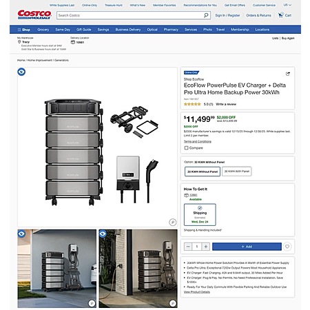 Costco Members: EcoFlow PowerPulse EV Charger + Delta Pro Ultra Home Backup Power 30kWh $11499.99