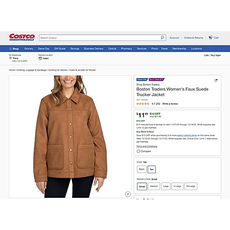 Costco Members: Boston Traders Women's Faux Suede Trucker Jacket ...