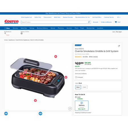 [Costco Members] Ovente Smokeless Griddle & Grill System