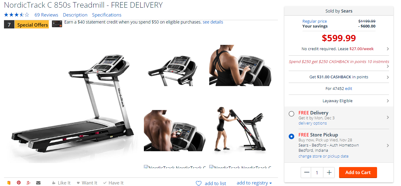 NordicTrack C850 S 604 after tax with Free Delivery PLUS Bonus 250 back in SYWR Points