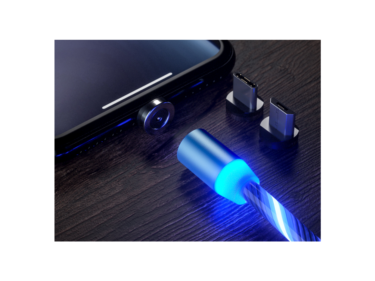3-in-1 Lighted USB Charging Cable iPhone Micro-USB USB-C Magnetic Heads -- $7.92 FS
