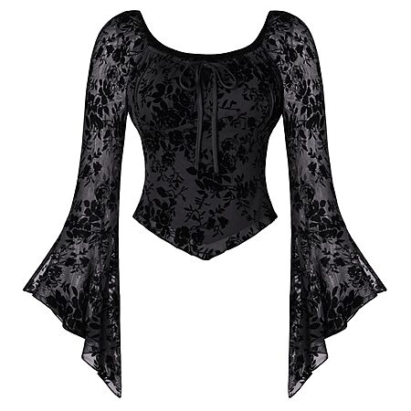 Scarlet Darkness Women Bell Long Sleeve Lace Top Gothic Mesh Shirt (various) from $11.20