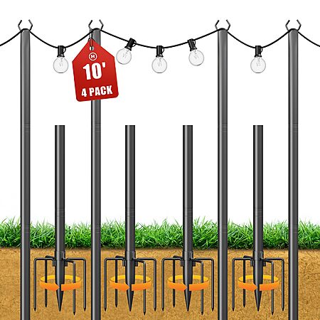4-Pk Jusgym 10' Adjustable Metal String Light Poles w/ Fork Base $25 + Free S&H