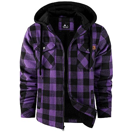 Men's Dekomere Flannel Shirt Jacket Sherpa Lined Plaid Hoodie (various) from $20