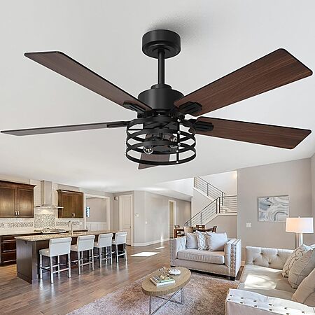 52" Vaczon 6-Speed DC Motor Farmhouse Ceiling Fan w/ Light (Maple/Black) $39.90 + Free S&H