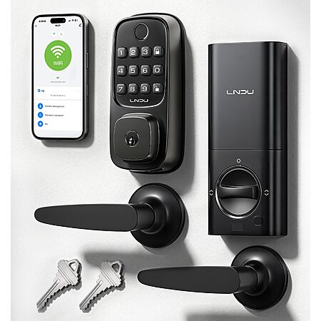 LNDU WiFi Smart Front Door Locks Set w/ Voice & Fingerprint Entry $40 + Free S&H