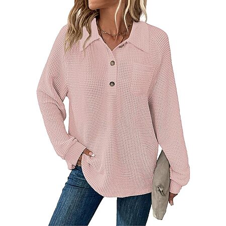 Balivsa Women's Waffle-Knit V-Neck Long-Sleeve Tunic $7