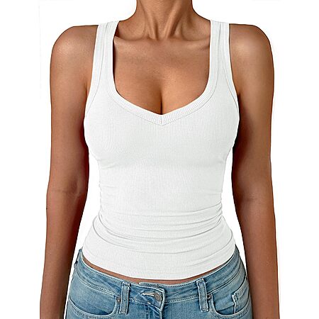 GKBK Women's Ribbed V-Neck Sleeveless Tank Top (White or Black) $5