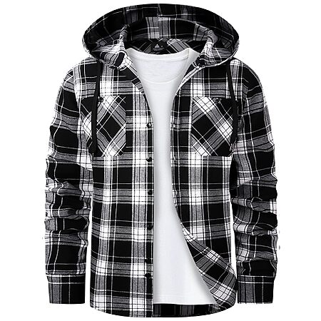 Zity Men's Flannel Hoodie Lightweight Button Down Long Sleeve Shirt (various)