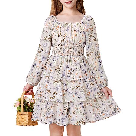 Amazon – Girls' Long Sleeve 3-Layer Floral Fall Dress, Ages 6–14 - $9.99–$11.49 w/ Code