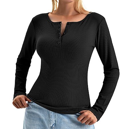 Walifrey Women's Long Sleeve Henley Shirt (black)