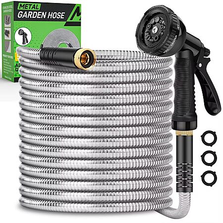 Prime Members: 50' Kebose Stainless Steel Garden Hose w/ Multi-Function Nozzle $17.10 + Free S&H