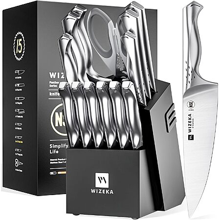 15-Pc WIZEKA Kitchen Knife Block Set w/ Built-In Sharpener $61 + Free S&H
