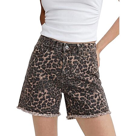 luvamia Leopard Jean Shorts for Women Trendy High Rise Cheetah Denim Jorts