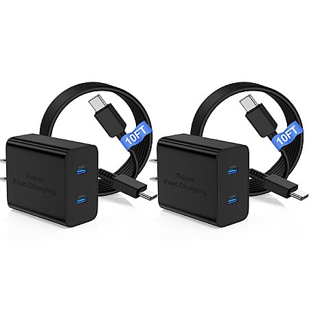 COONCXEN 45W Dual-Port USB-C Charger w/ 2x 10' Cables