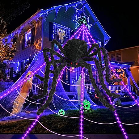 ECOHDT 16.4' LED Halloween Spider Web w/ 48" Spider