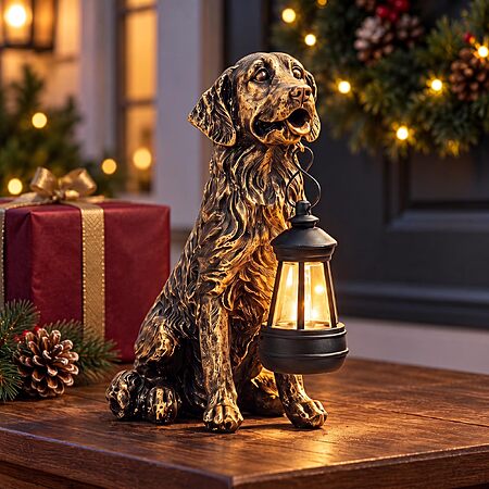 Lyeasw 7.6" Solar Dog Statue w/ Lantern